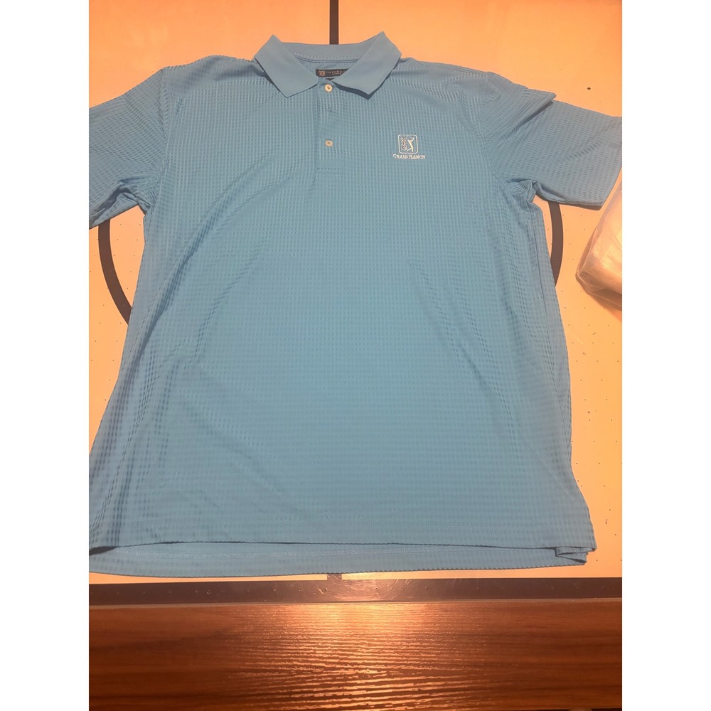 Oxford Golf Super Dry Polo Shirt Mens Large Blue TPC Craig Ranch Coolmax Logo